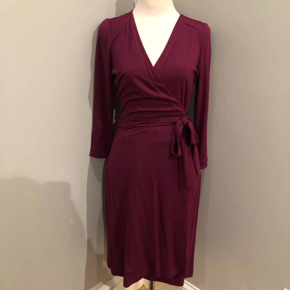 Ann Taylor faux wrap burgundy dress, 4